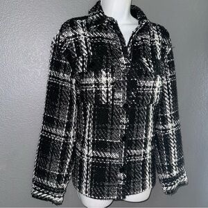 Express Black & White Warm Button Down Tweed Style Jacket Coat Womens Small